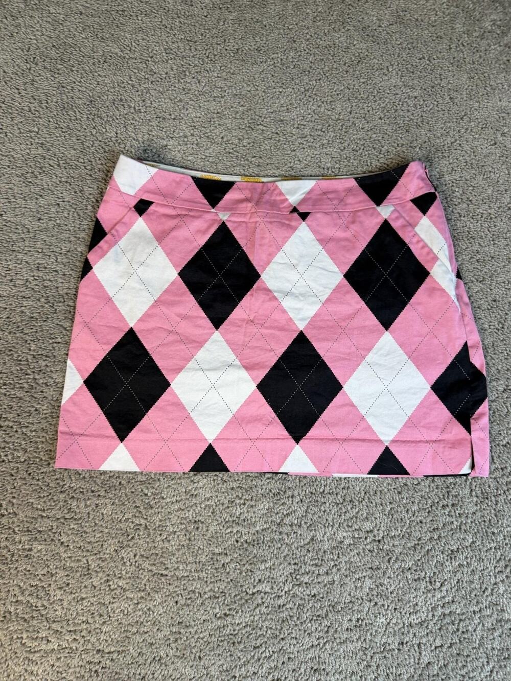 Loudmouth Skort Womens 10 Pink Argyle Golf Mini Pockets Stretch Cotton